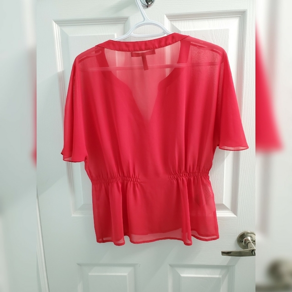 BCBG Coral Red Chiffon Top - Picture 2 of 2